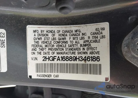 2009 Honda Civic Ex from USA, damaged, VIN 2HGFA16889H346186